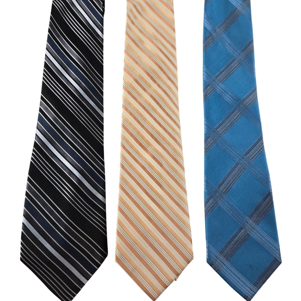 Calvin Klein Silk Necktie Bundle Men's Blue Black Tan Stripe Plaid Office Wear